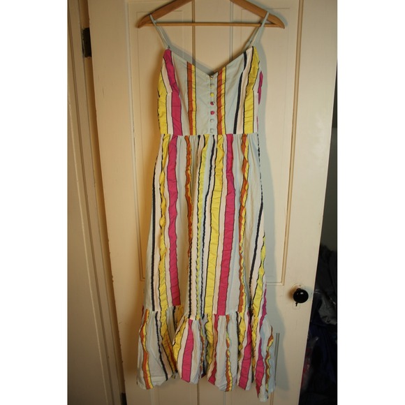 J Crew Candy Ribbons Stripe Tiered Midi Dress Seersucker Size 0 - Picture 2 of 7